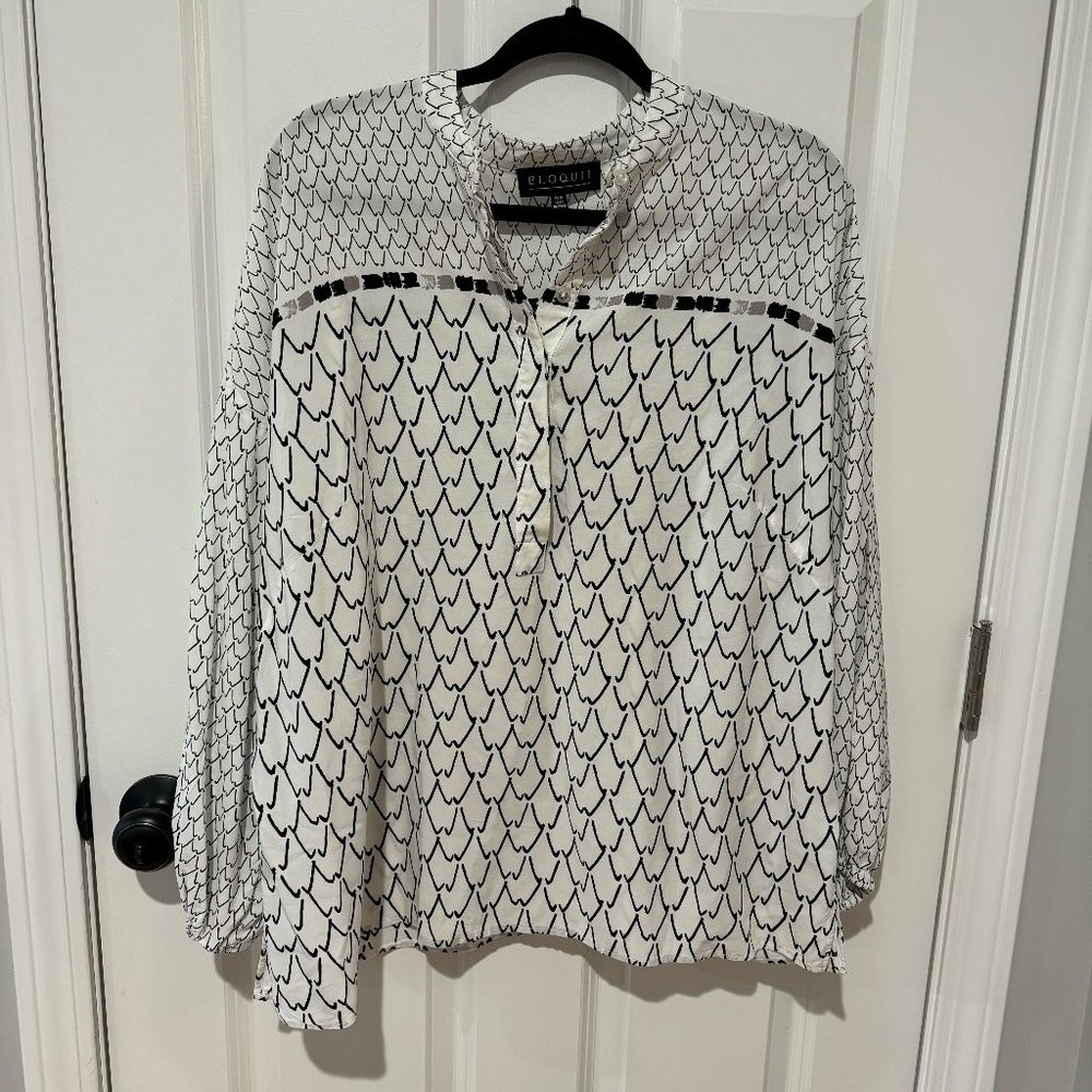Eloquii  White and Black Patterned Button ‎ Blouse - Size 18/20